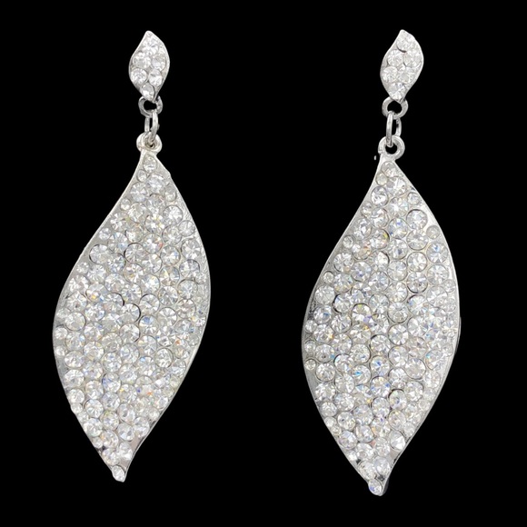 Fashion Jewelry Jewelry - Large Pageant Statement Clear Rhinestones Unique Wave Post Drop Earrings